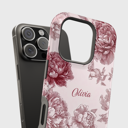 Personalisable Pink Toile Floral Design iPhone Case
