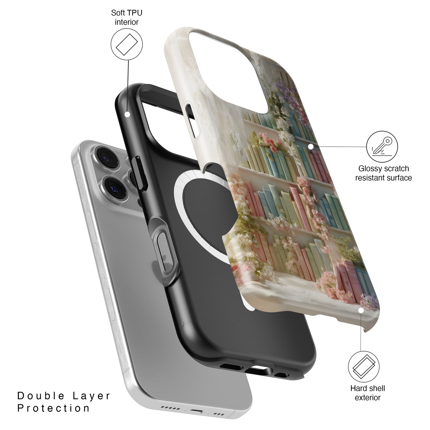 Colorful Floral Bookcase Design iPhone Case