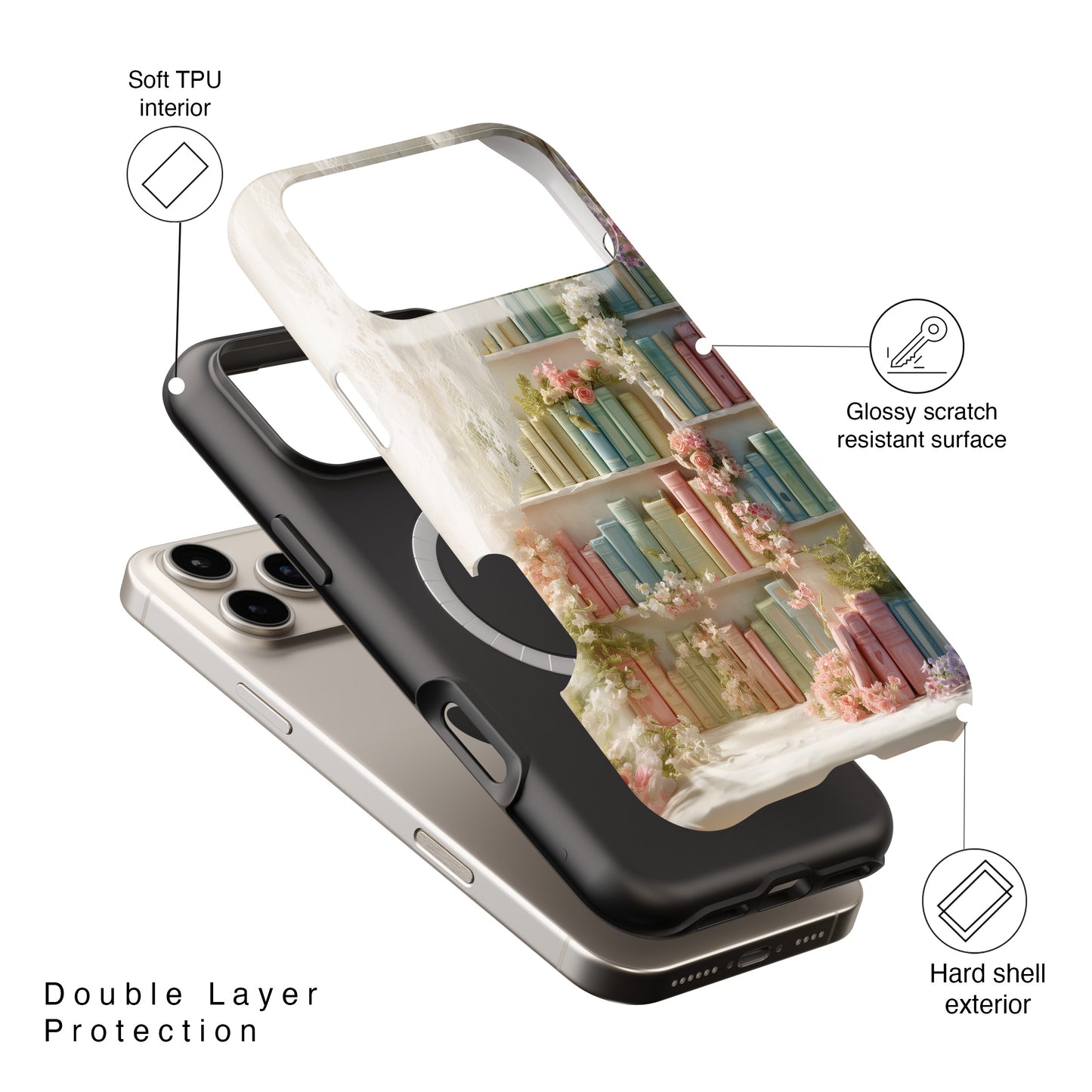 Colorful Floral Bookcase Design iPhone Case