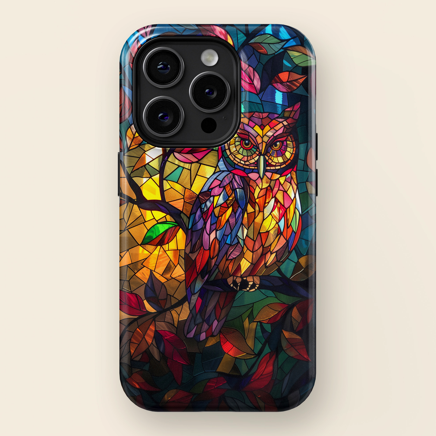 Colourful Owl Stained Glass Design iPhone Case