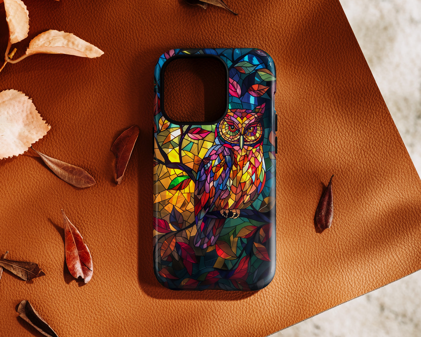 Colourful Owl Stained Glass Design iPhone Case