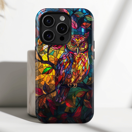 Colourful Owl Stained Glass Design iPhone Case