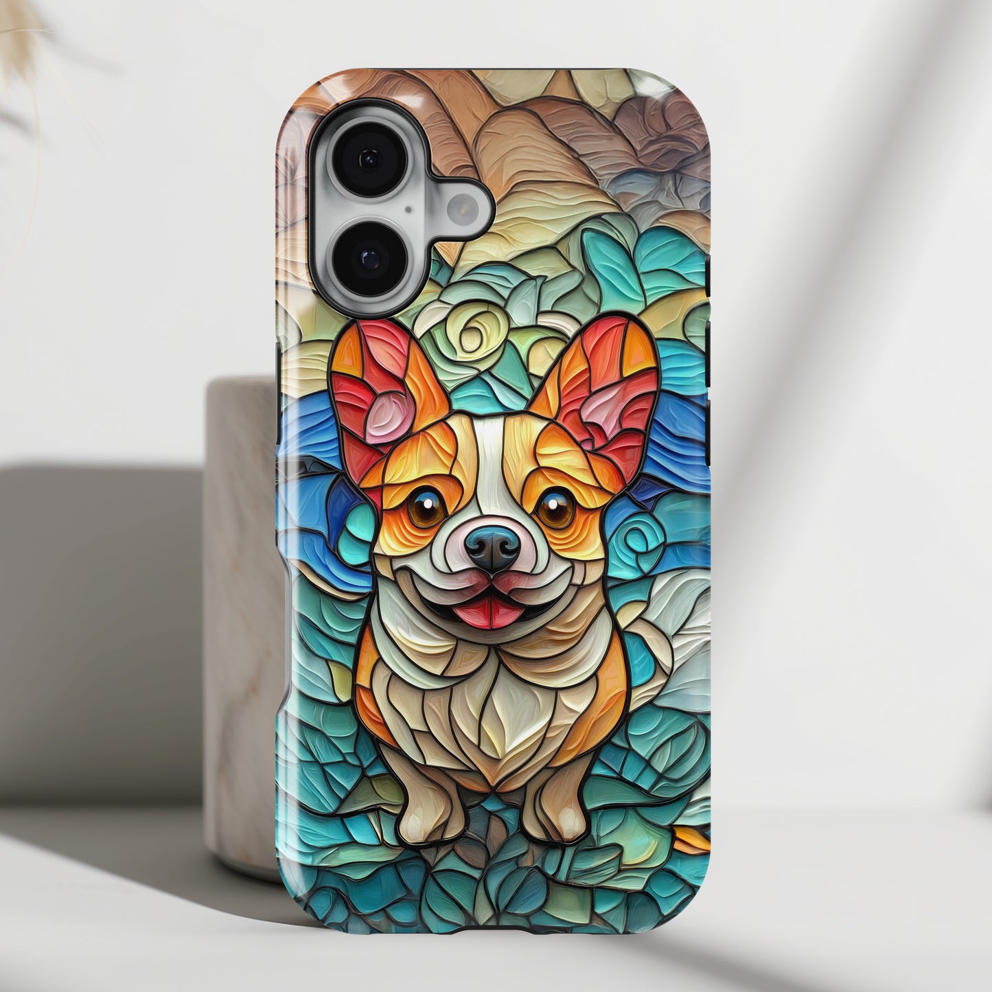 Colourful Corgi Stained Glass Design iPhone Case
