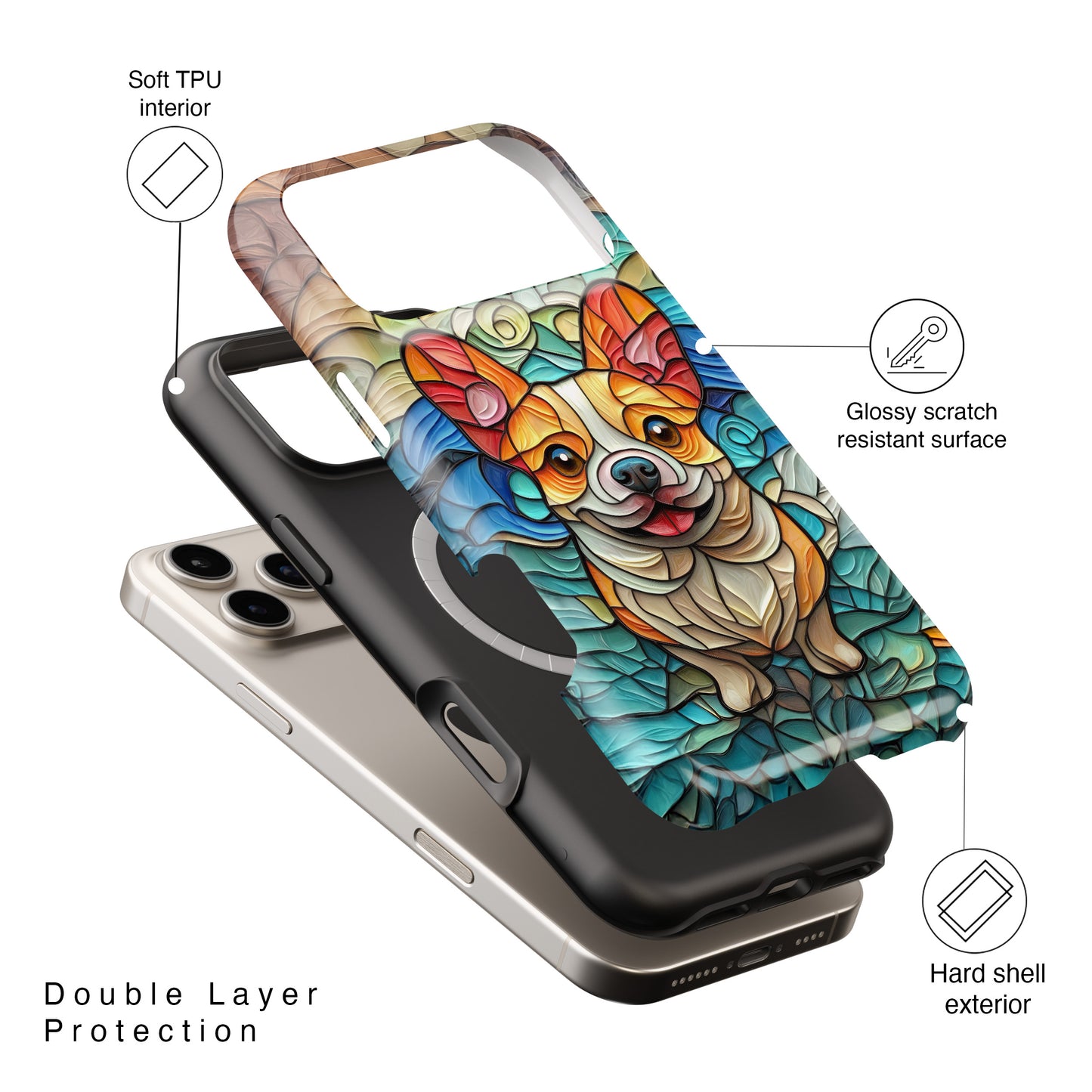 Colourful Corgi Stained Glass Design iPhone Case
