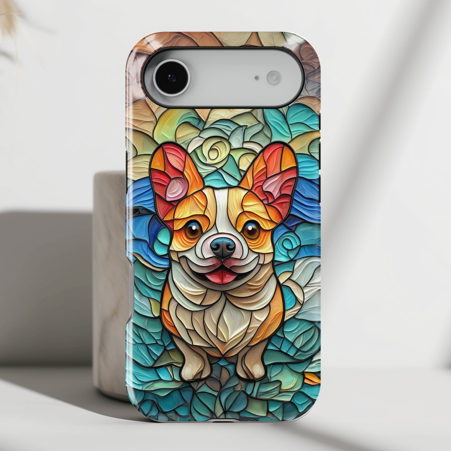 Colourful Corgi Stained Glass Design iPhone Case