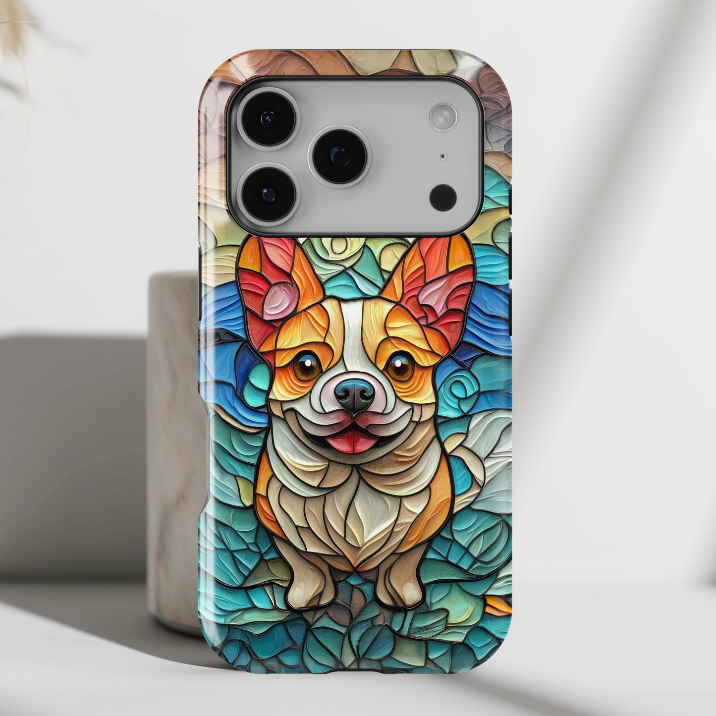 Colourful Corgi Stained Glass Design iPhone Case