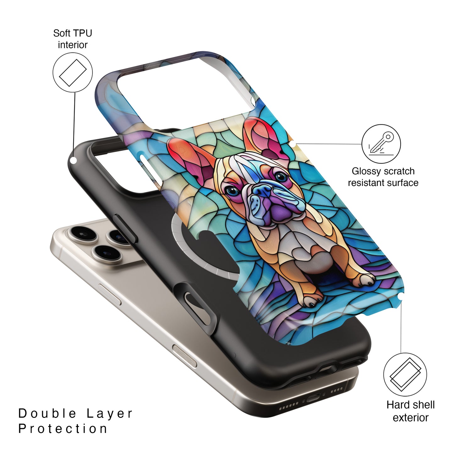 Colourful Frenchie Stained Glass Design iPhone Case