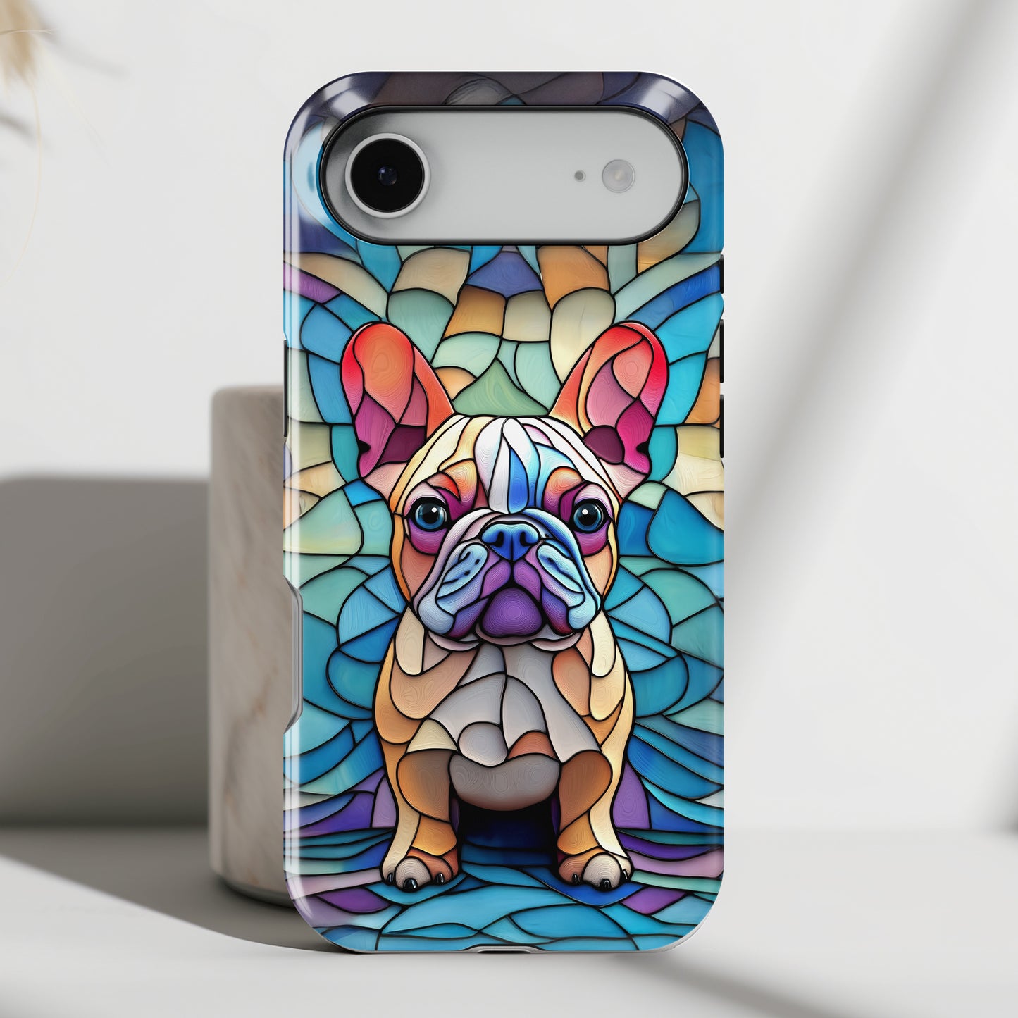 Colourful Frenchie Stained Glass Design iPhone Case