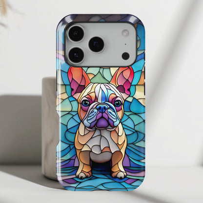 Colourful Frenchie Stained Glass Design iPhone Case
