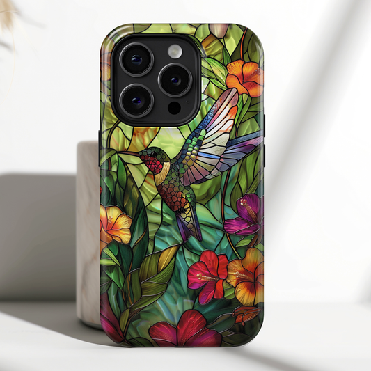 Colourful Hummingbird Stained Glass Design iPhone Case