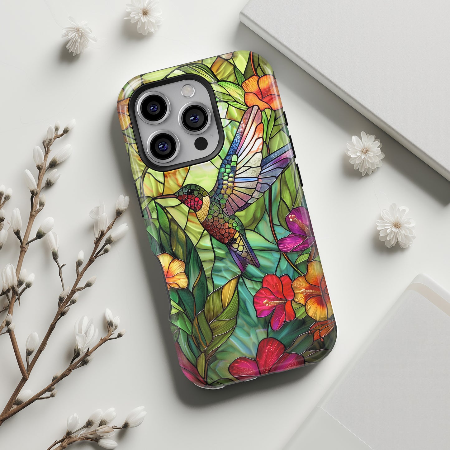 Colourful Hummingbird Stained Glass Design iPhone Case