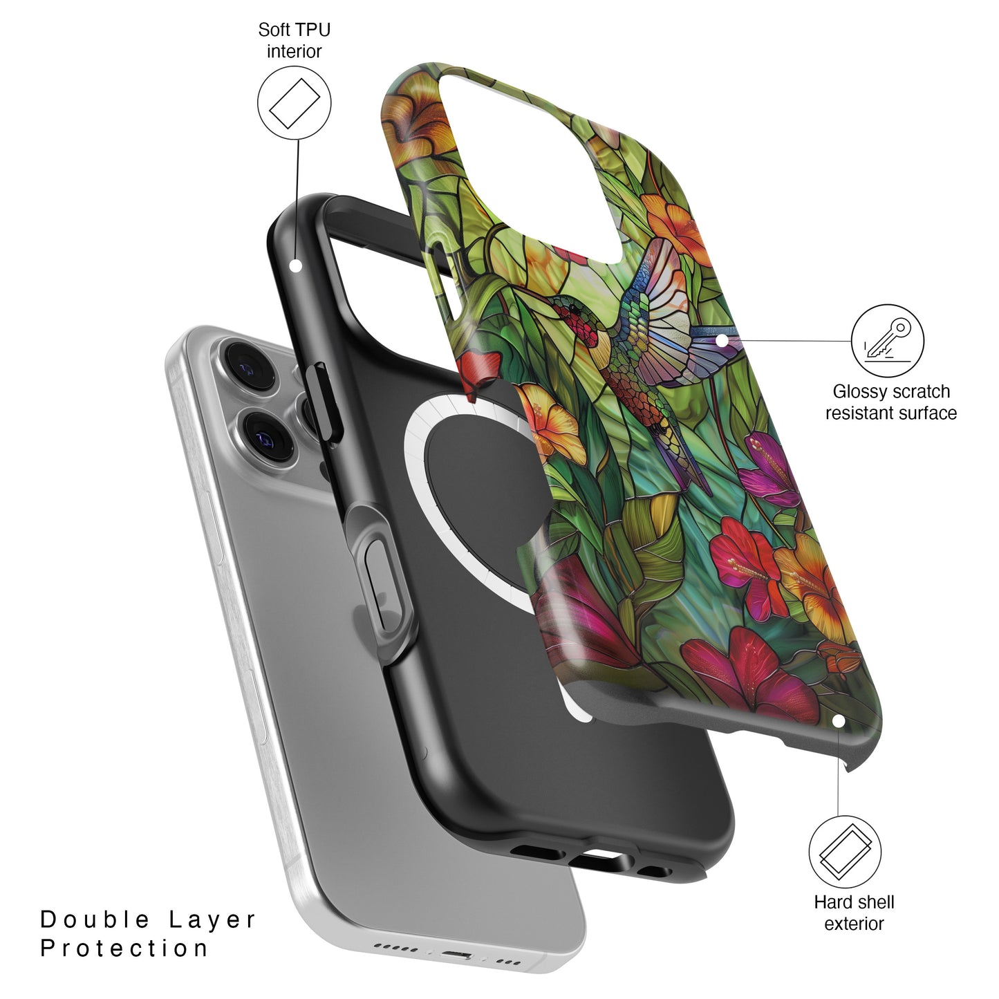 Colourful Hummingbird Stained Glass Design iPhone Case