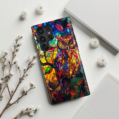 Colourful Owl Stained Glass Design Samsung Phone Case