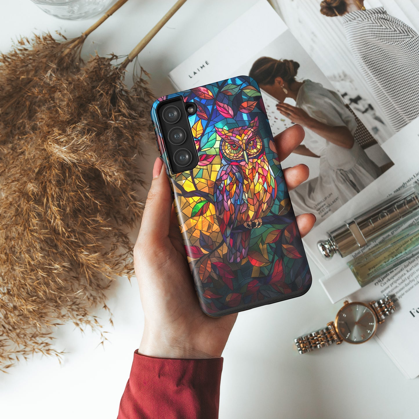 Colourful Owl Stained Glass Design Case for Galaxy S series Phones