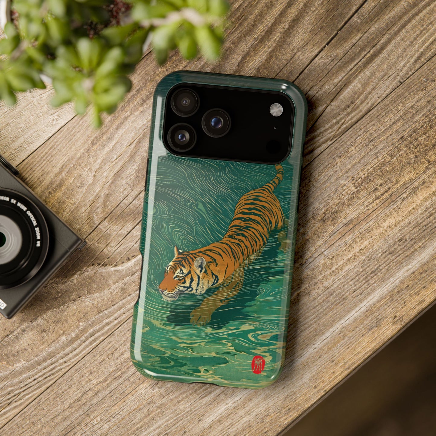 The Emerald Swirl – Ukiyo-e Tiger Design iPhone Case