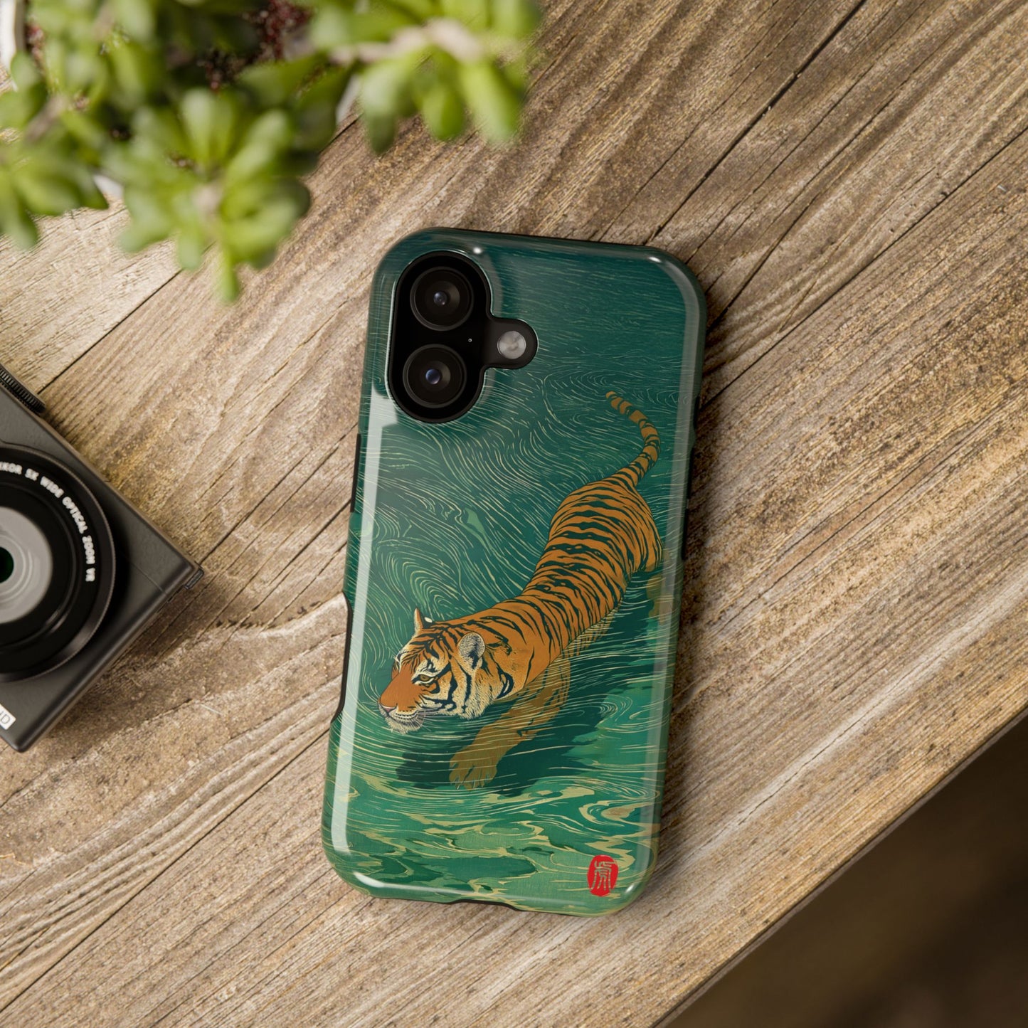 The Emerald Swirl – Ukiyo-e Tiger Design iPhone Case
