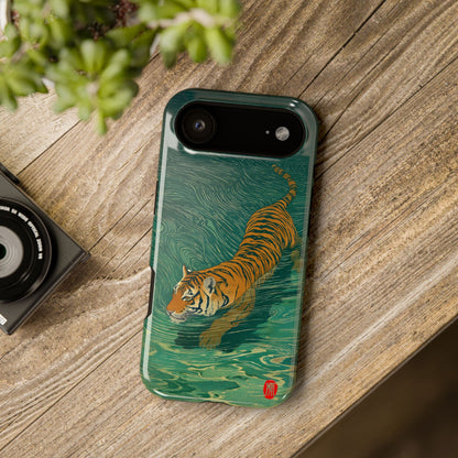 The Emerald Swirl – Ukiyo-e Tiger Design iPhone Case