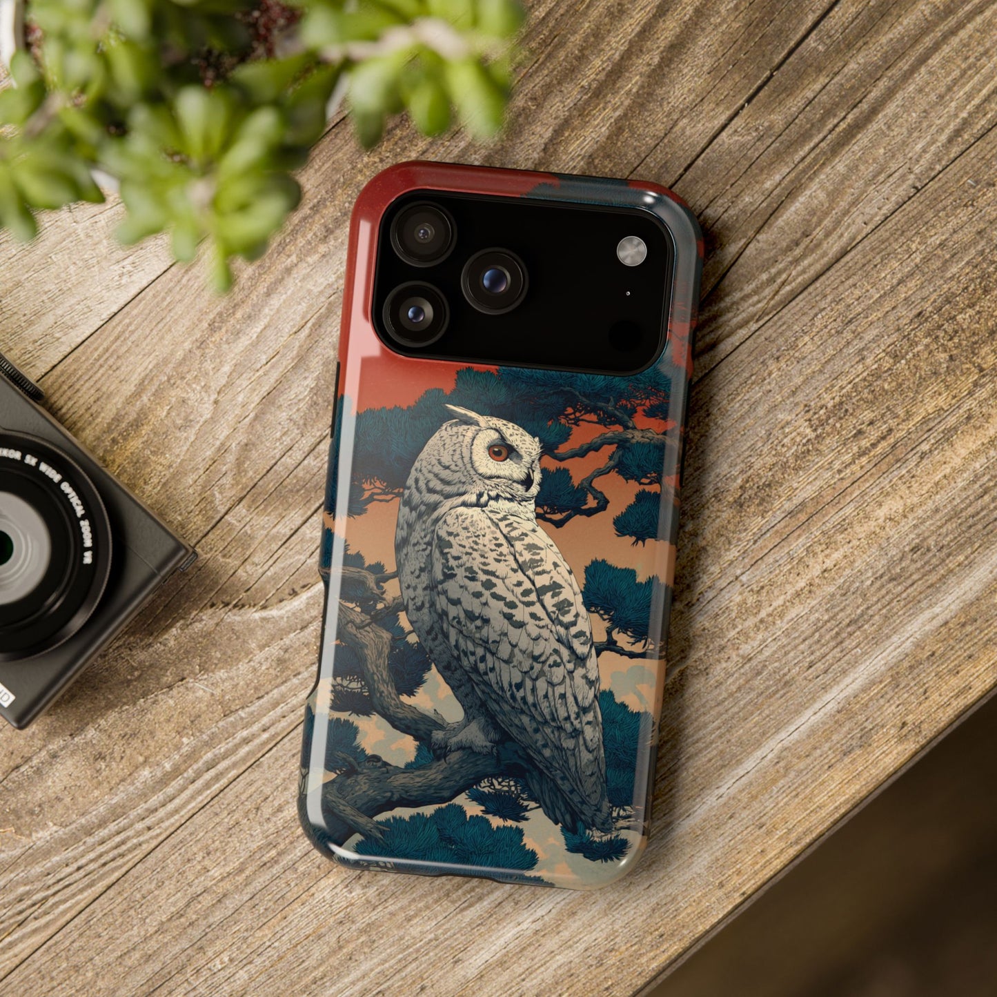 The Sunset Pine – Ukiyo-e Owl Design iPhone Case