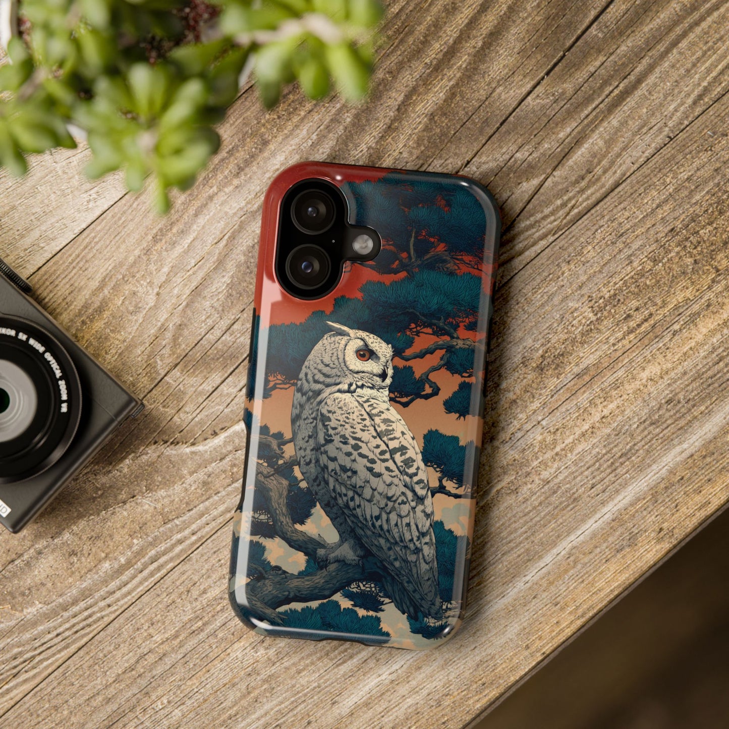 The Sunset Pine – Ukiyo-e Owl Design iPhone Case