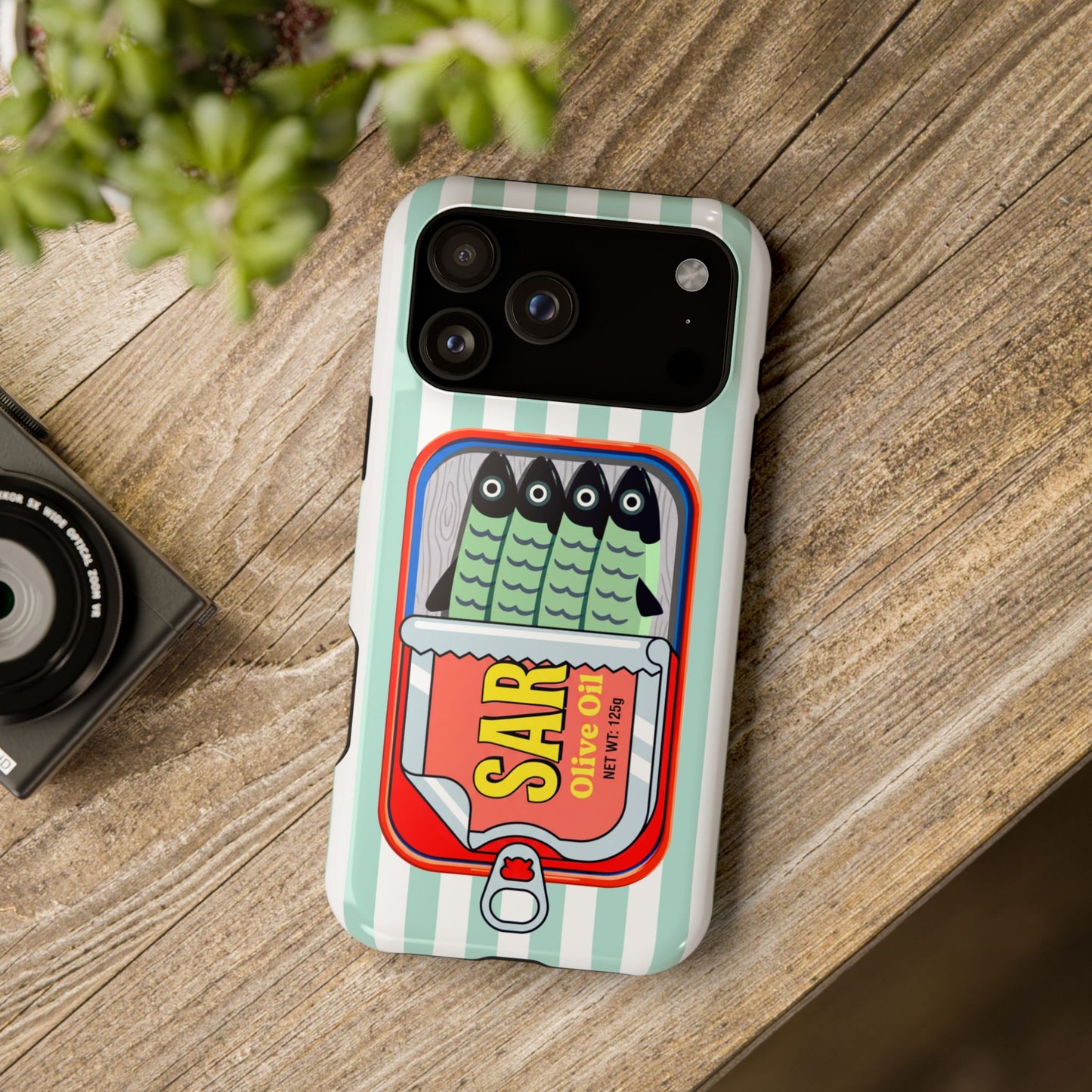 The Vintage Sardine Tin – Pop-Art Striped Design iPhone Case (Mint)