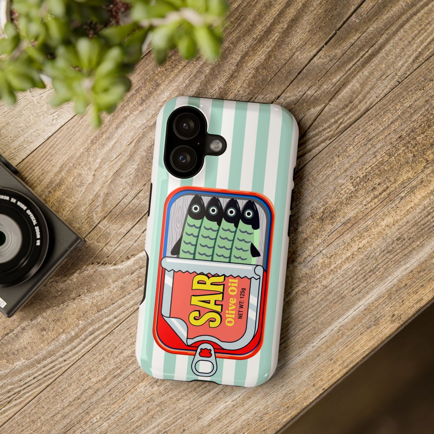 The Vintage Sardine Tin – Pop-Art Striped Design iPhone Case (Mint)