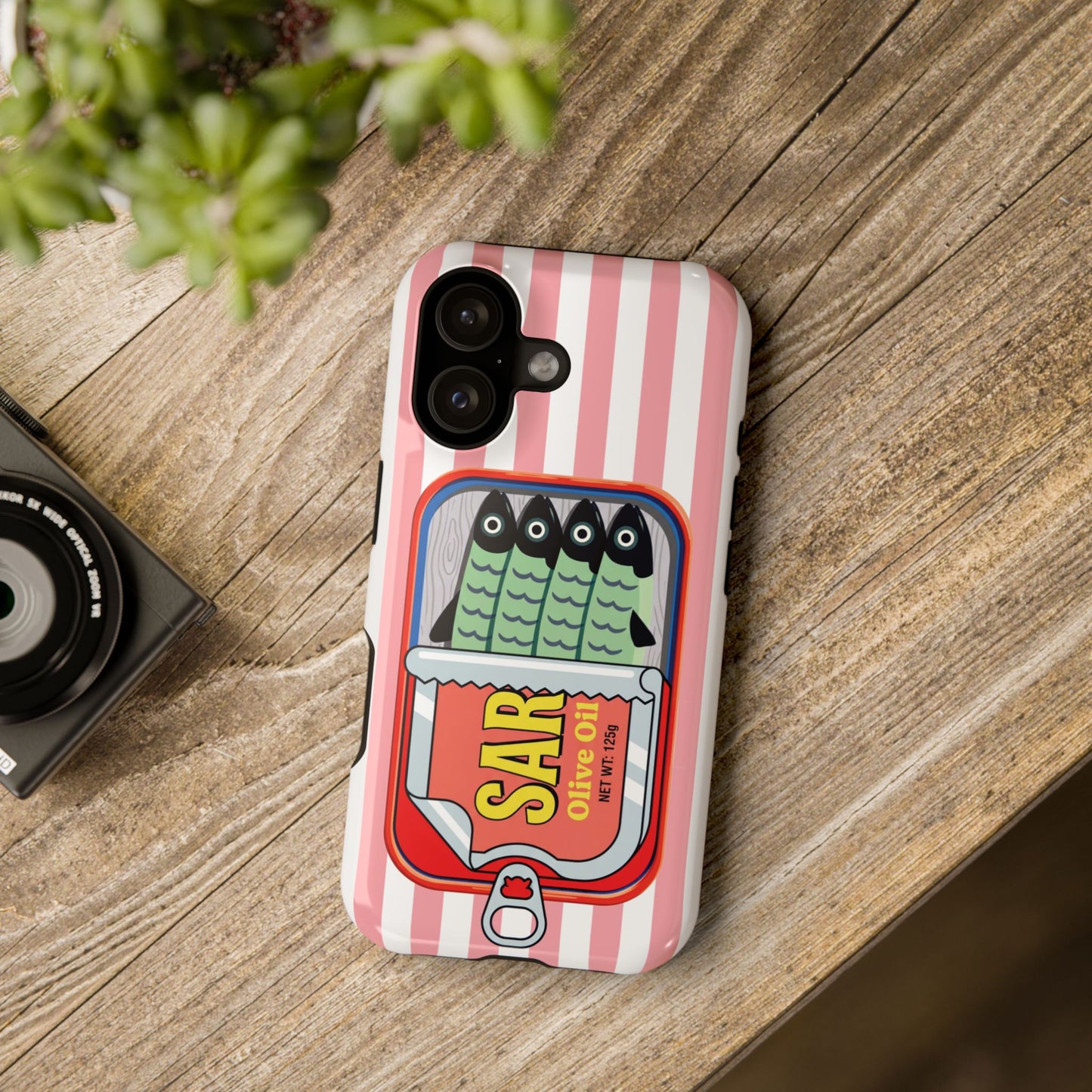 The Vintage Sardine Tin – Pop-Art Striped Design iPhone Case (Pink)