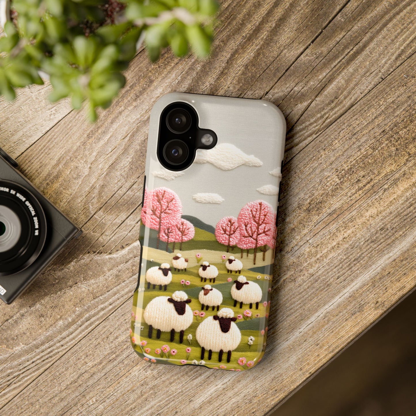 The Embroidered Meadow – Faux Needlepoint Design iPhone Case