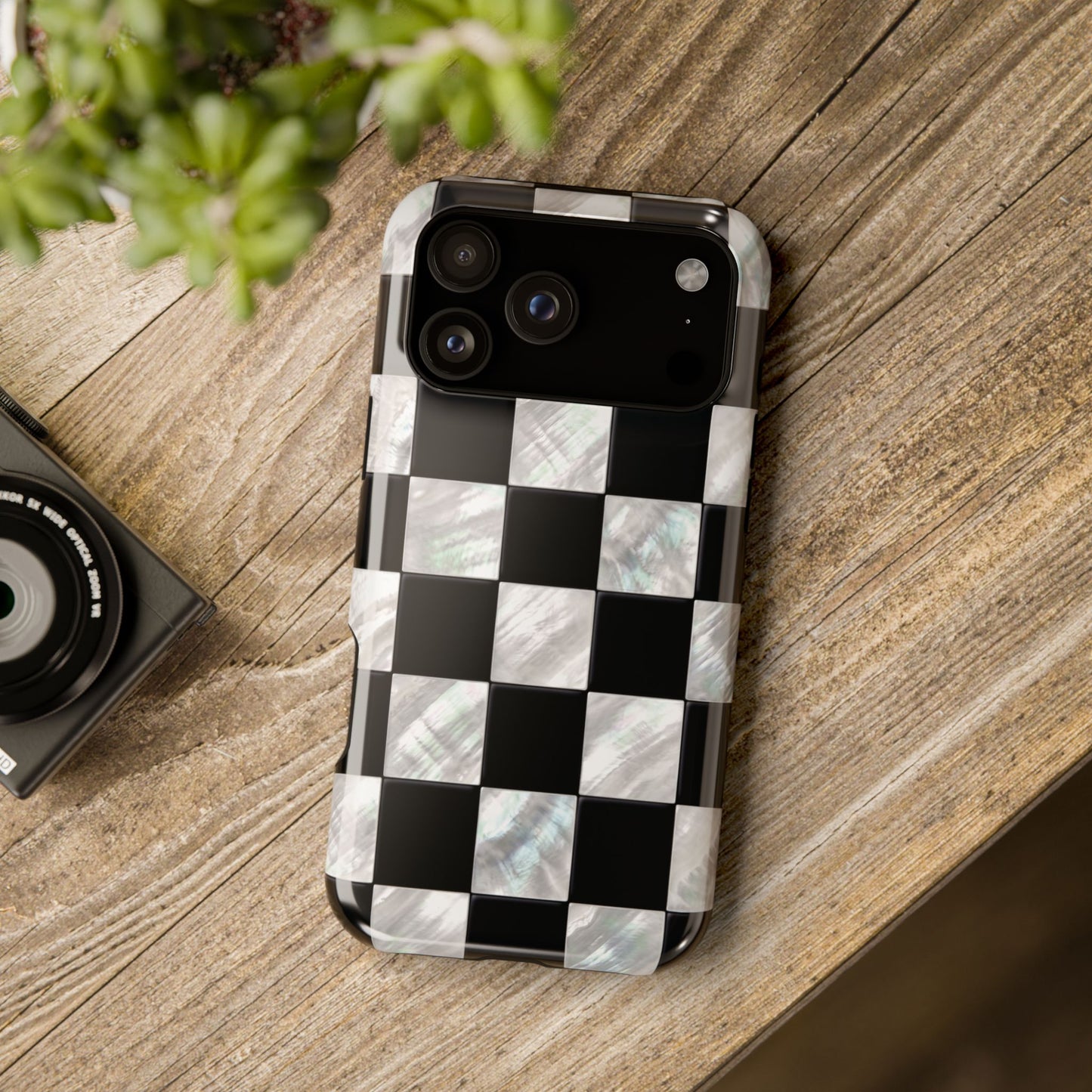 The Midnight Pearl – Inlaid Checkerboard Design iPhone Case