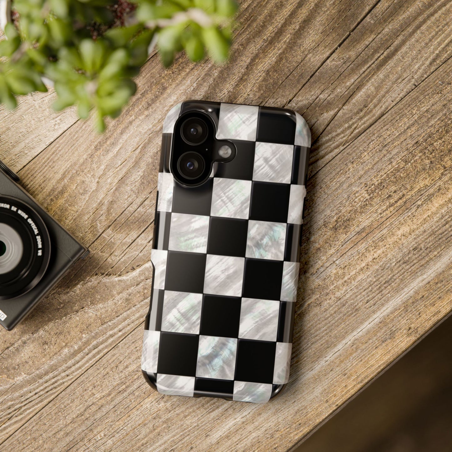 The Midnight Pearl – Inlaid Checkerboard Design iPhone Case