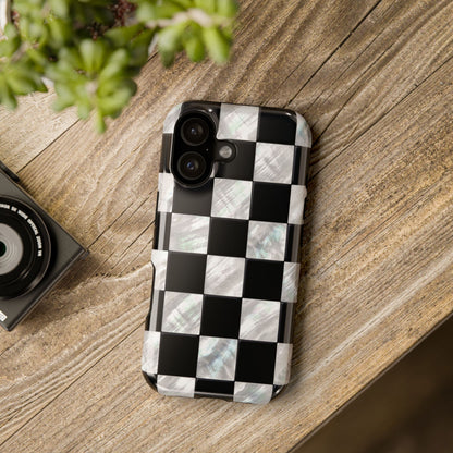 The Midnight Pearl – Inlaid Checkerboard Design iPhone Case