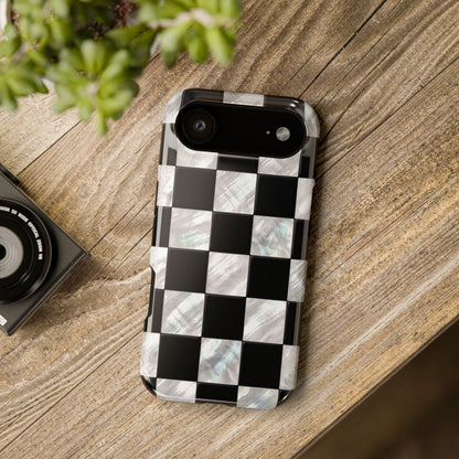 The Midnight Pearl – Inlaid Checkerboard Design iPhone Case