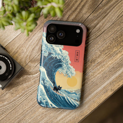 The Wave-Riding Neko – Sunset Surfer Case Design iPhone Case