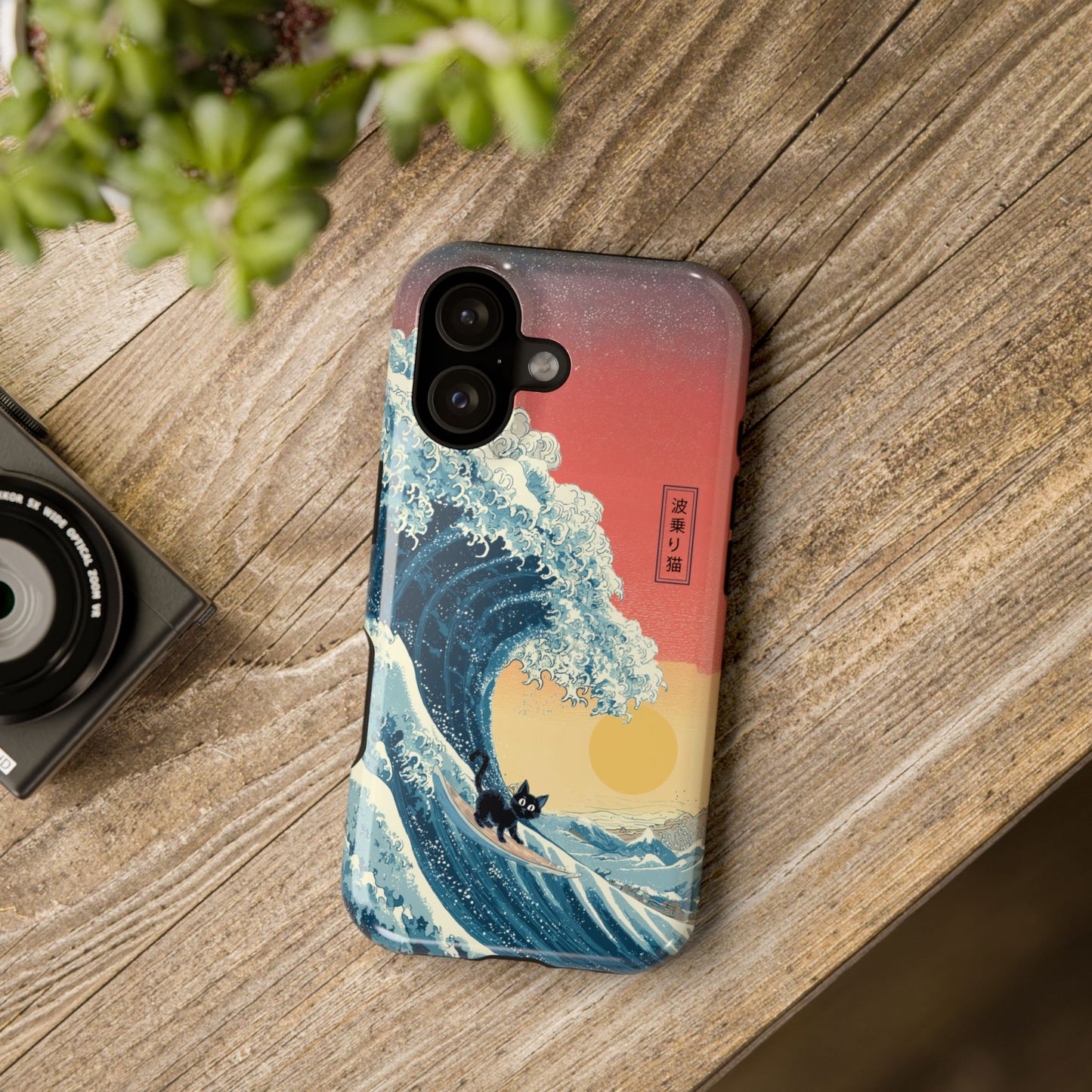 The Wave-Riding Neko – Sunset Surfer Case Design iPhone Case