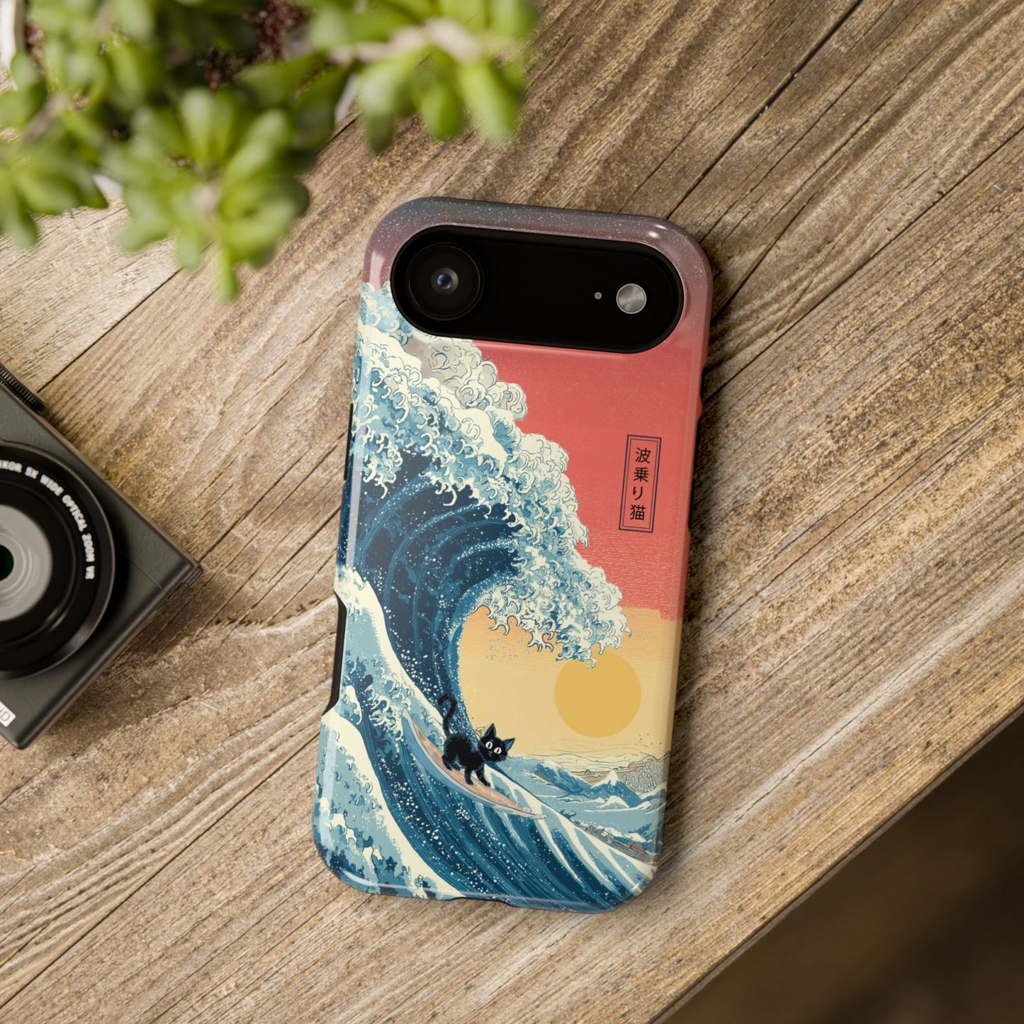 The Wave-Riding Neko – Sunset Surfer Case Design iPhone Case