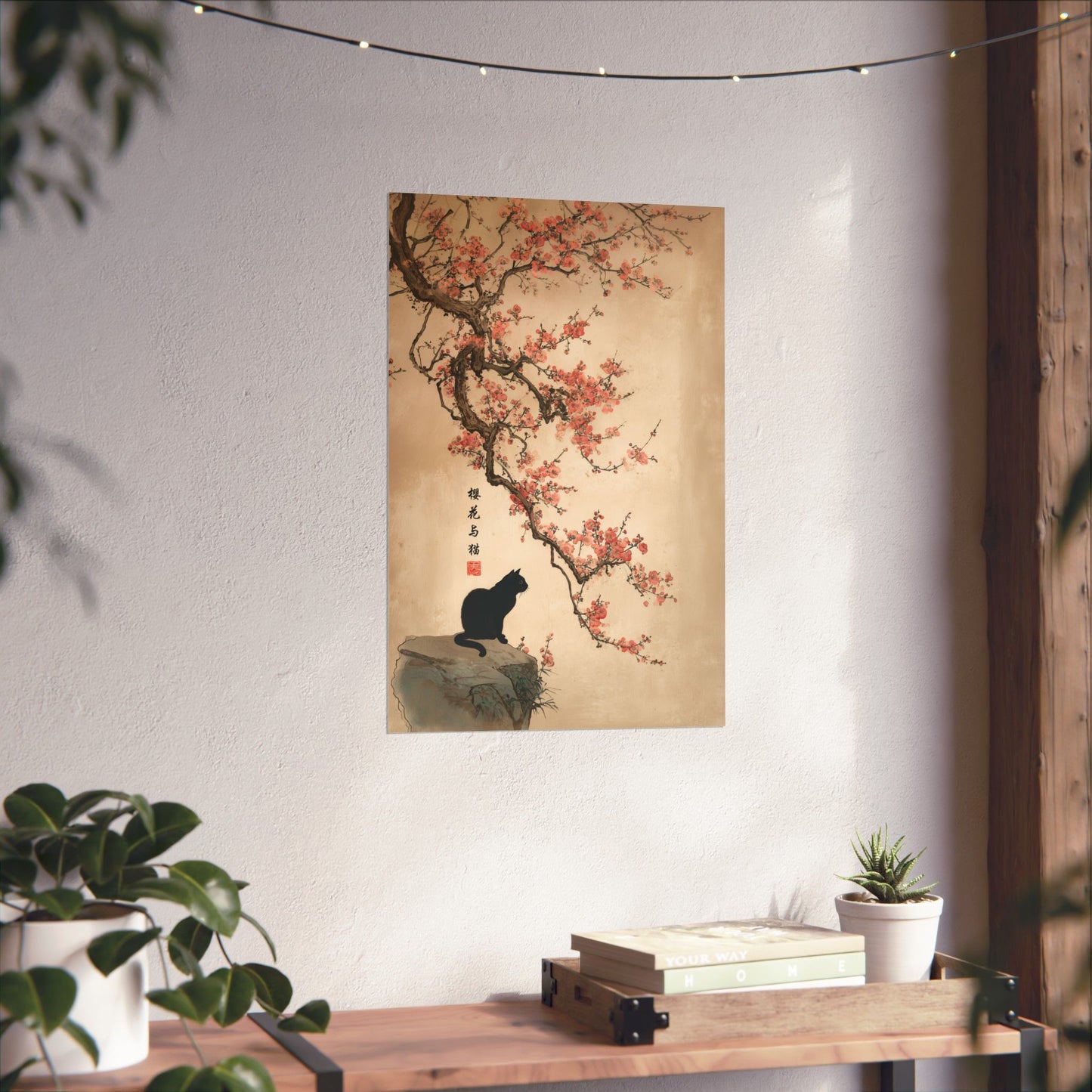 The Contemplative Cat – Traditional Ink Wash Design Wall Art