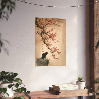 The Contemplative Cat – Traditional Ink Wash Design Wall Art