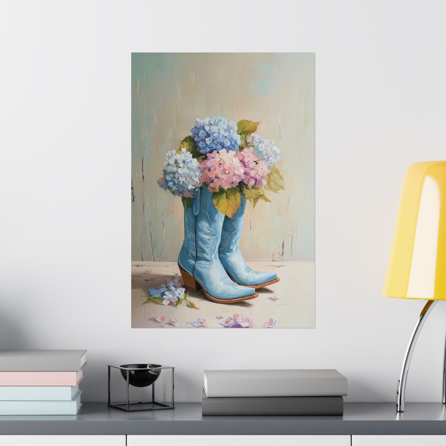 The Country Coquette – Impasto Boot & Hydrangea Design Wall Art
