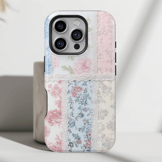 Coquette Lace Fabric Patchwork Design iPhone Case