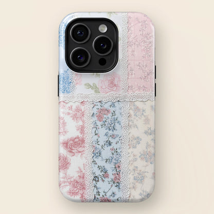 Coquette Lace Fabric Patchwork Design iPhone Case