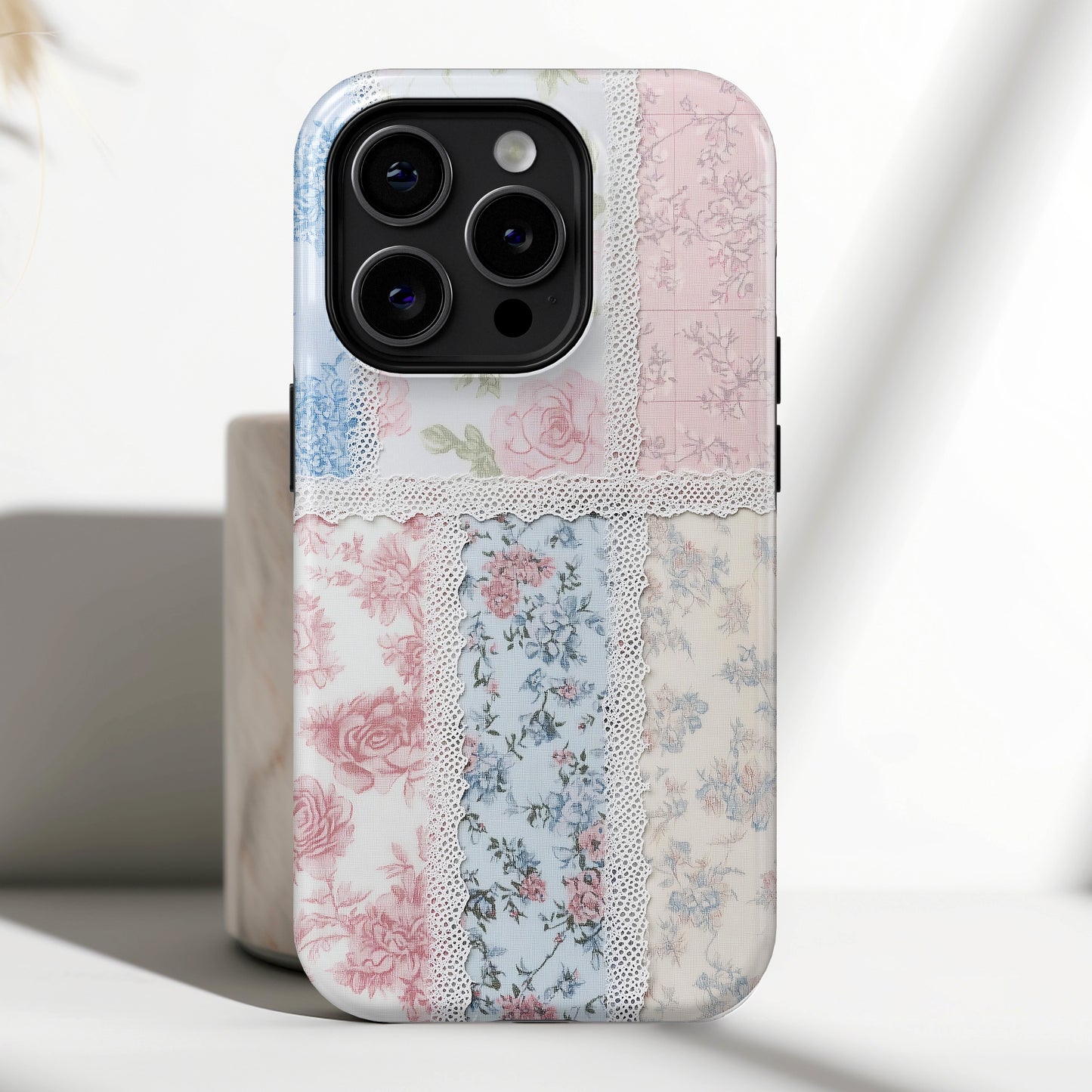 Coquette Lace Fabric Patchwork Design iPhone Case