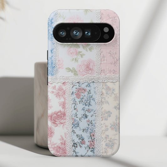 Coquette Lace Fabric Patchwork Design Phone Case for Google Pixel