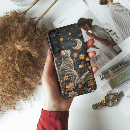 Cottagecore Cat & Flower Embroidery Art Design Case for Galaxy S series Phones