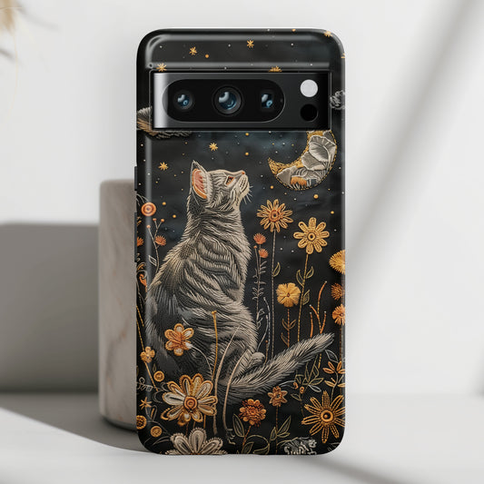 Cottagecore Cat & Flower Embroidery Art Design Google Pixel Phone Case