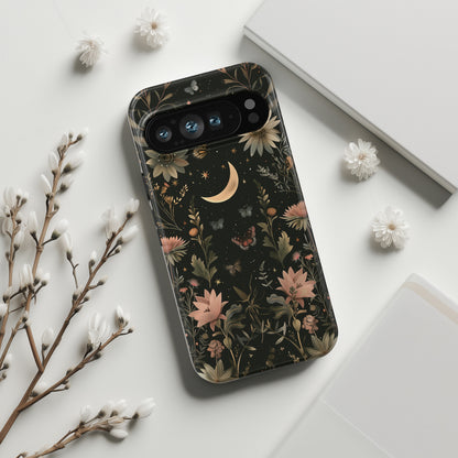 Cottagecore Celestial Moon Floral Design Phone Case for Google Pixel