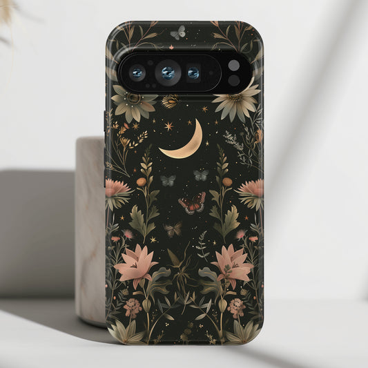 Cottagecore Celestial Moon Floral Design Phone Case for Google Pixel