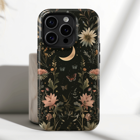 Cottagecore Celestial Moon Floral Design Case for iPhone