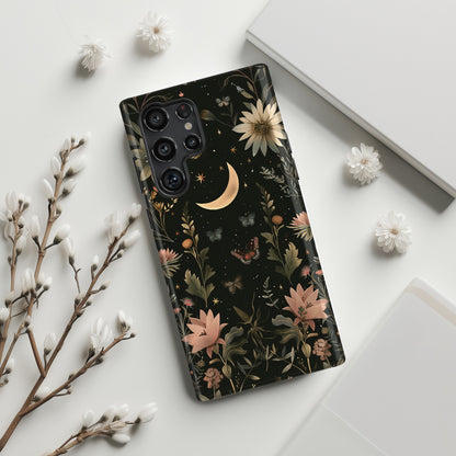 Cottagecore Celestial Moon Floral Design Case for Galaxy S series Phones