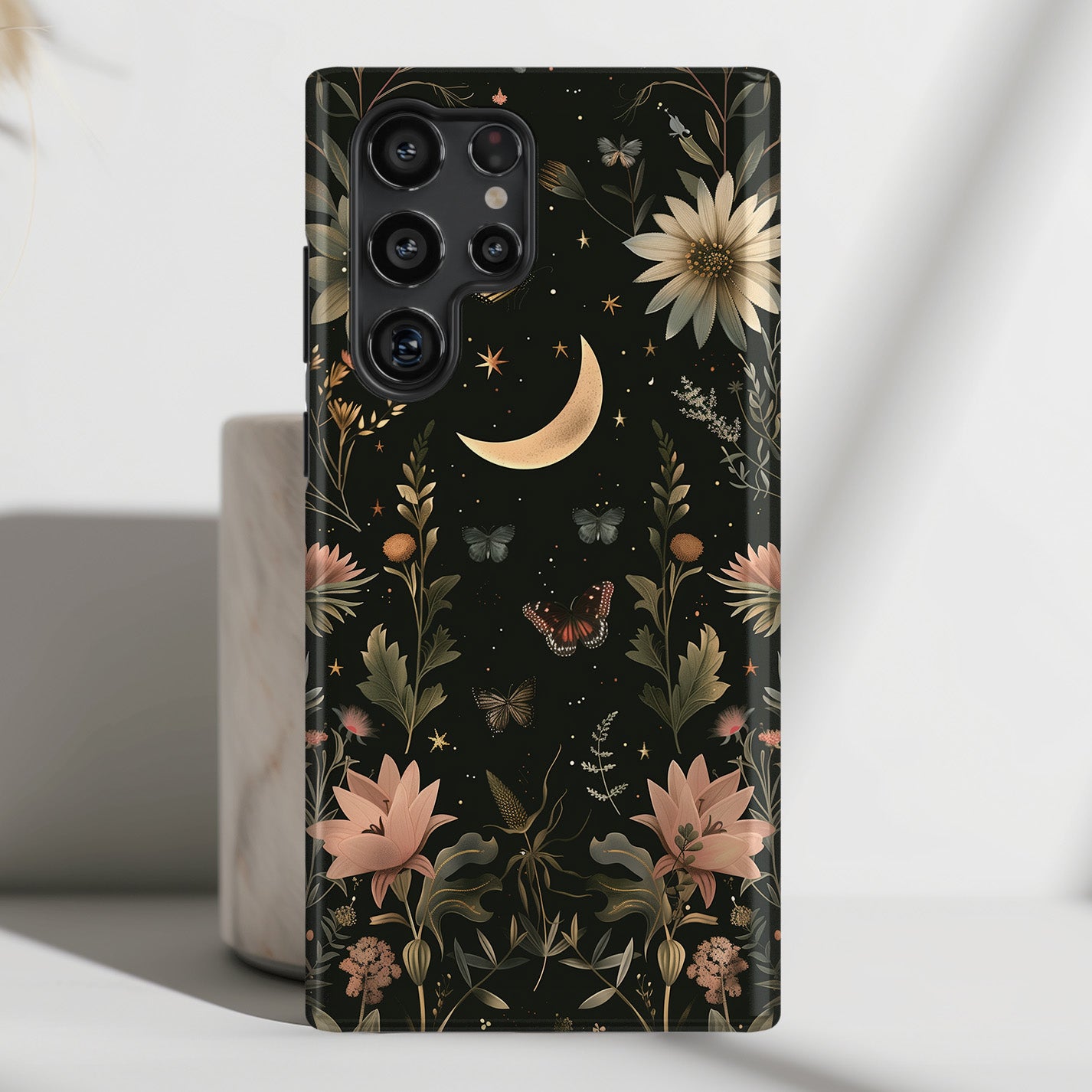 Cottagecore Celestial Moon Floral Design Case for Galaxy S series Phones