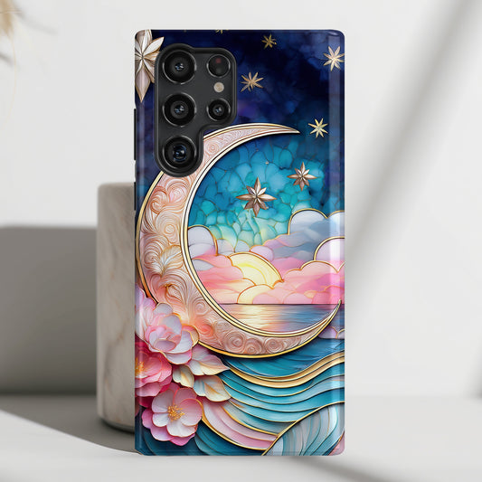 Crescent Moon Stained Glass Design Case for Galaxy S series Phones