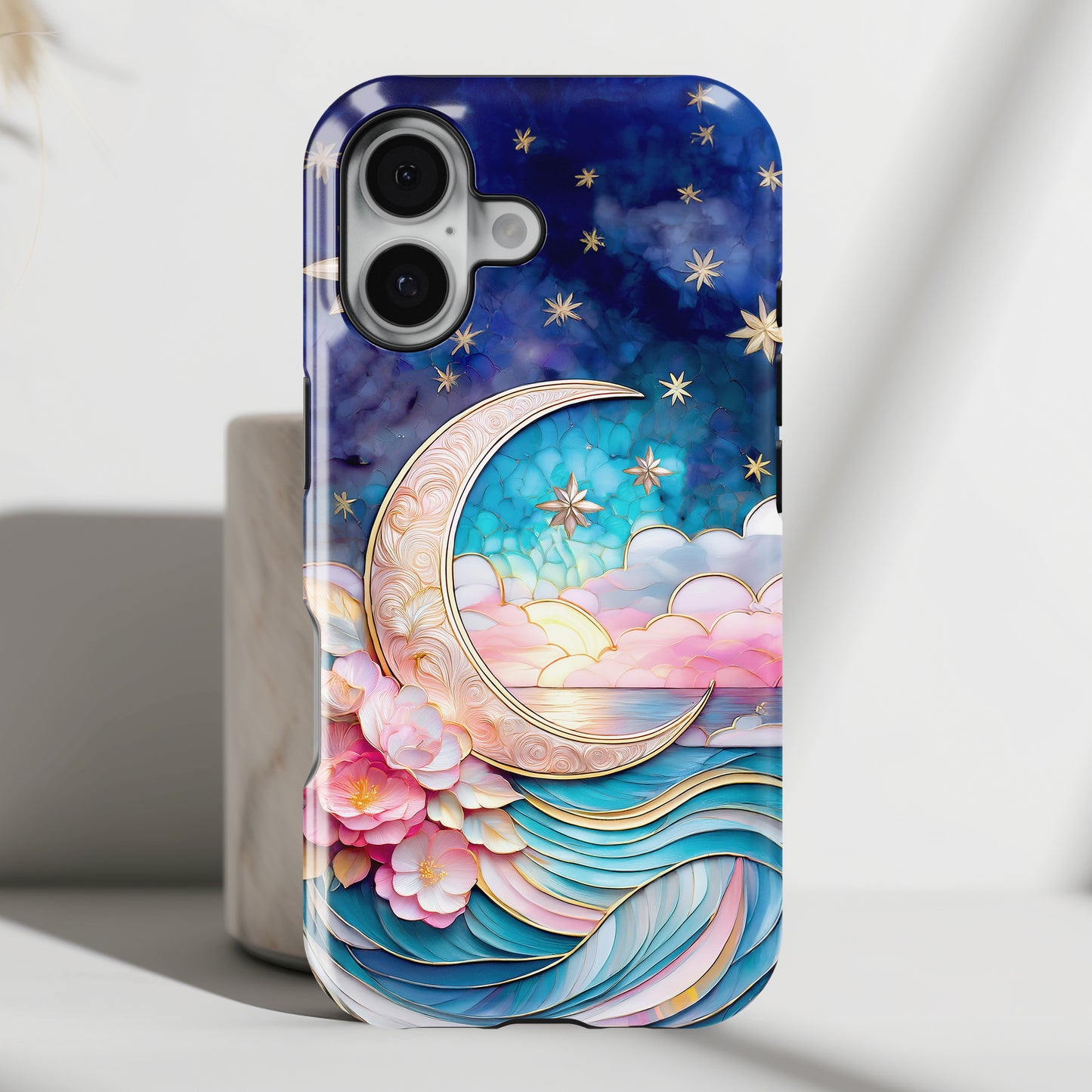 Crescent Moon Stained Glass Design iPhone Case